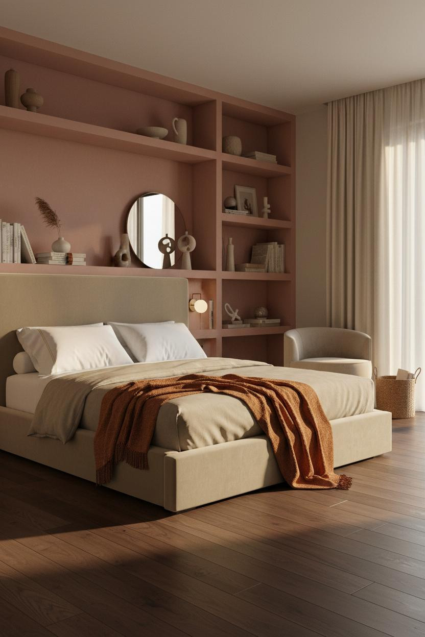 Modern Bed Design Dusty Rose Accent Wall Bedroom Ideas