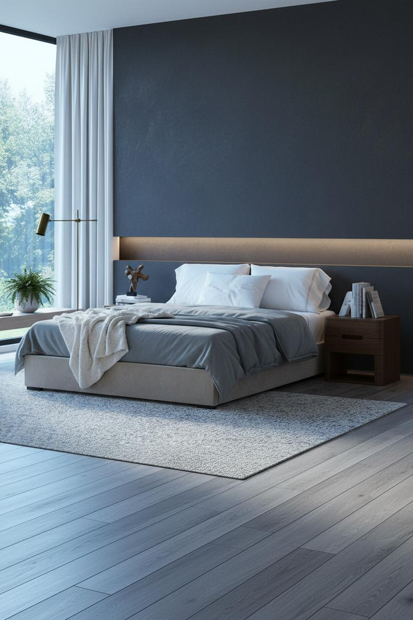 Modern Bed Design Japandi Platform Bedroom with Charcoal Accent