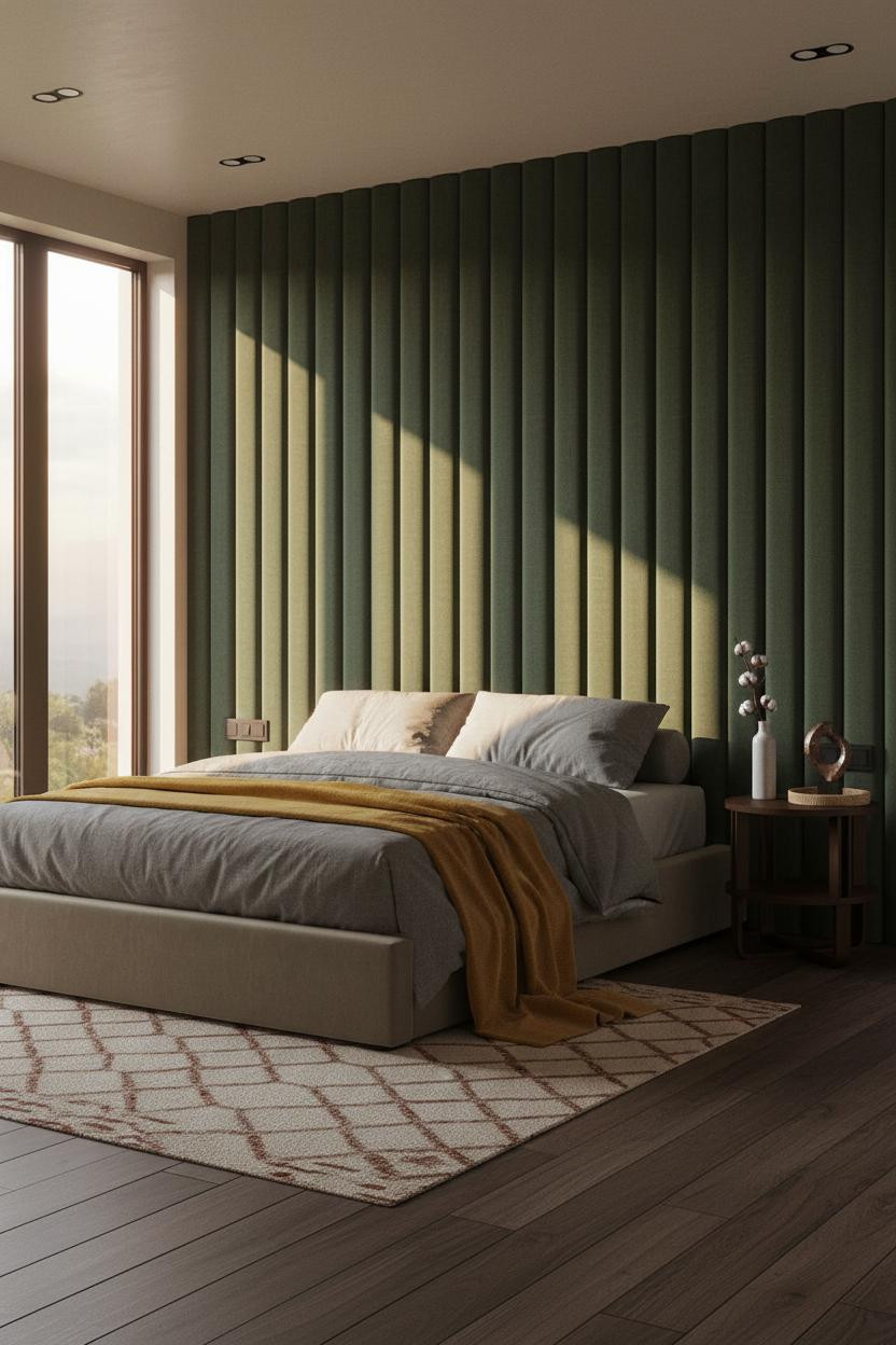Modern Bed Design Forest Green Quilted Headwall Bedroom