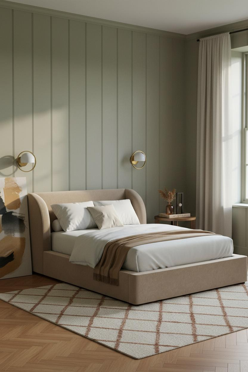 Country Cottage Bedroom Board and Batten Brass Sconces