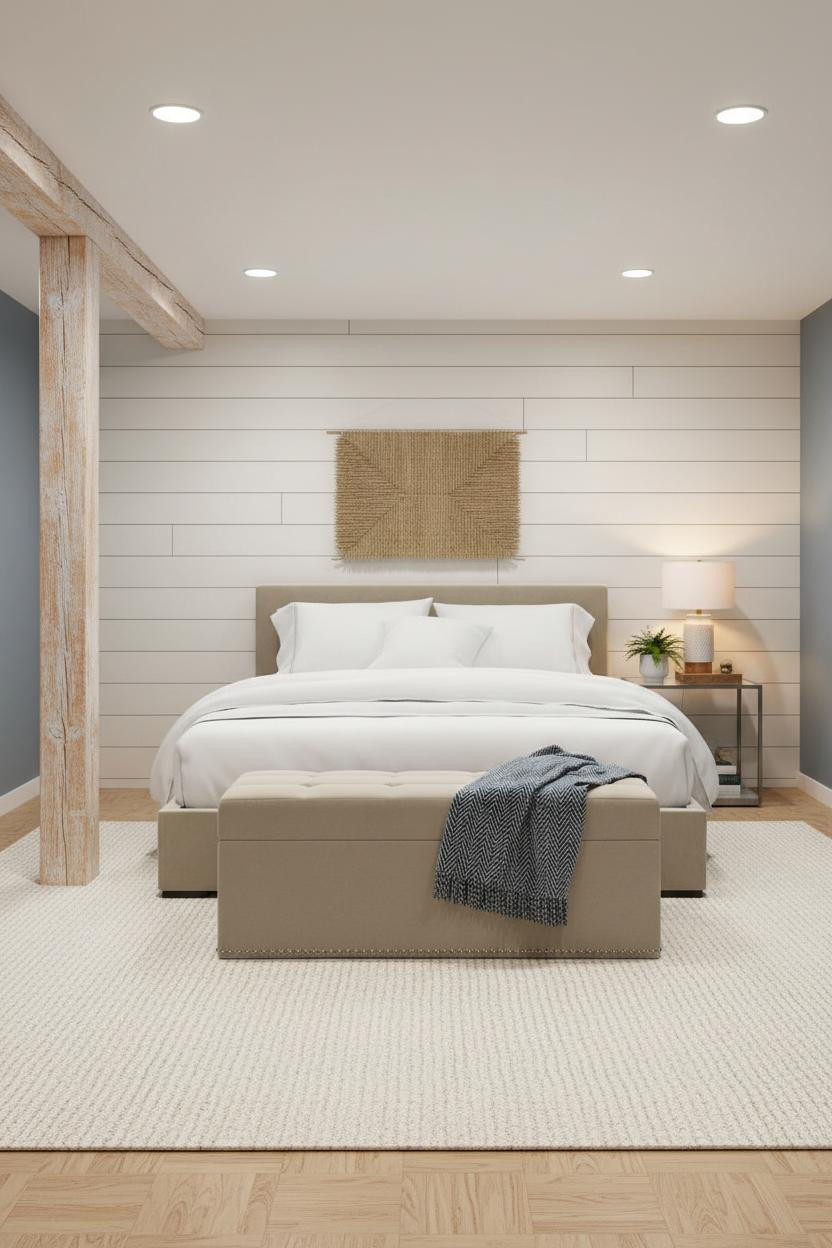 Cozy Basement Bedroom Budget White Beams