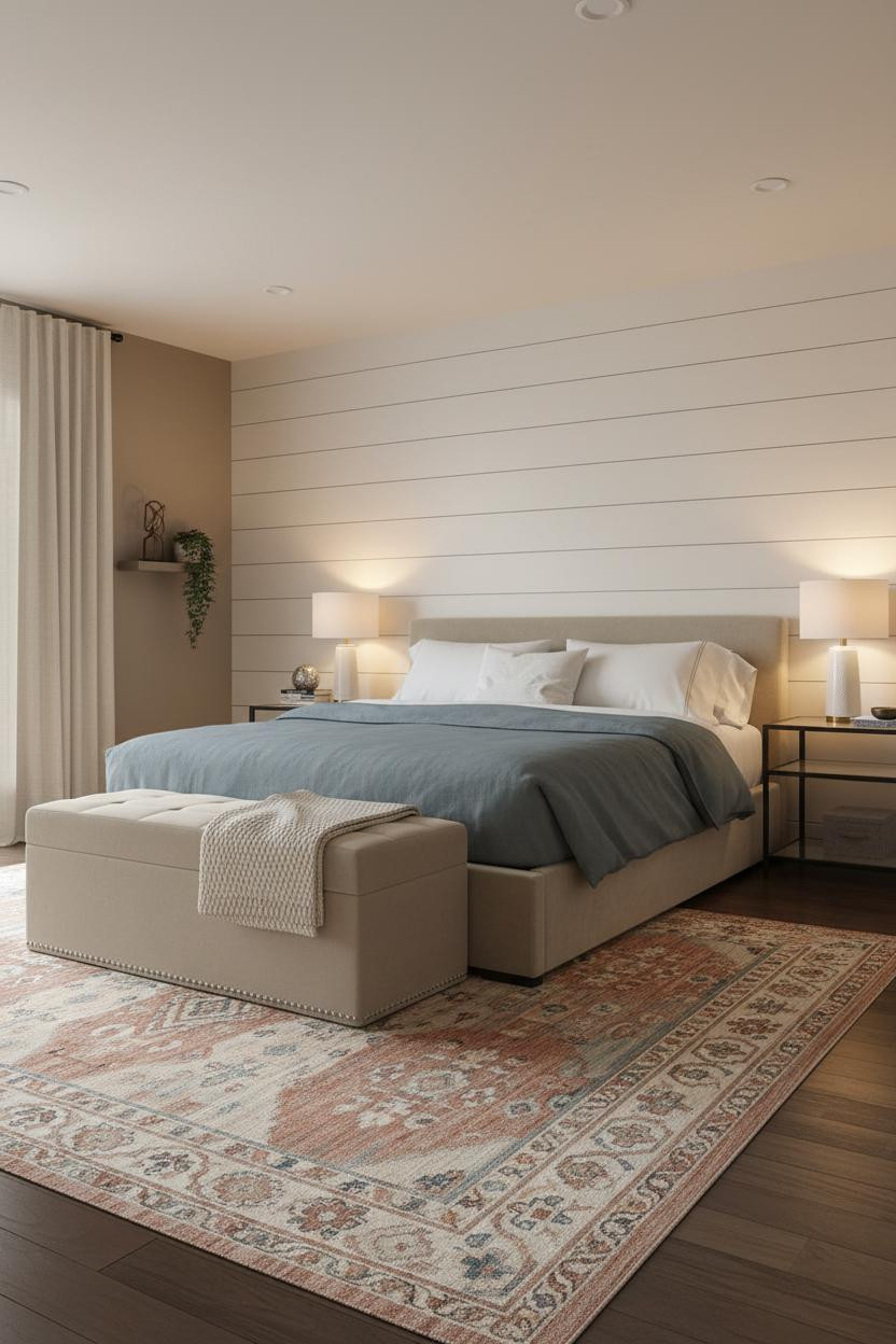 Cozy Basement Bedroom Shiplap Accent Wall