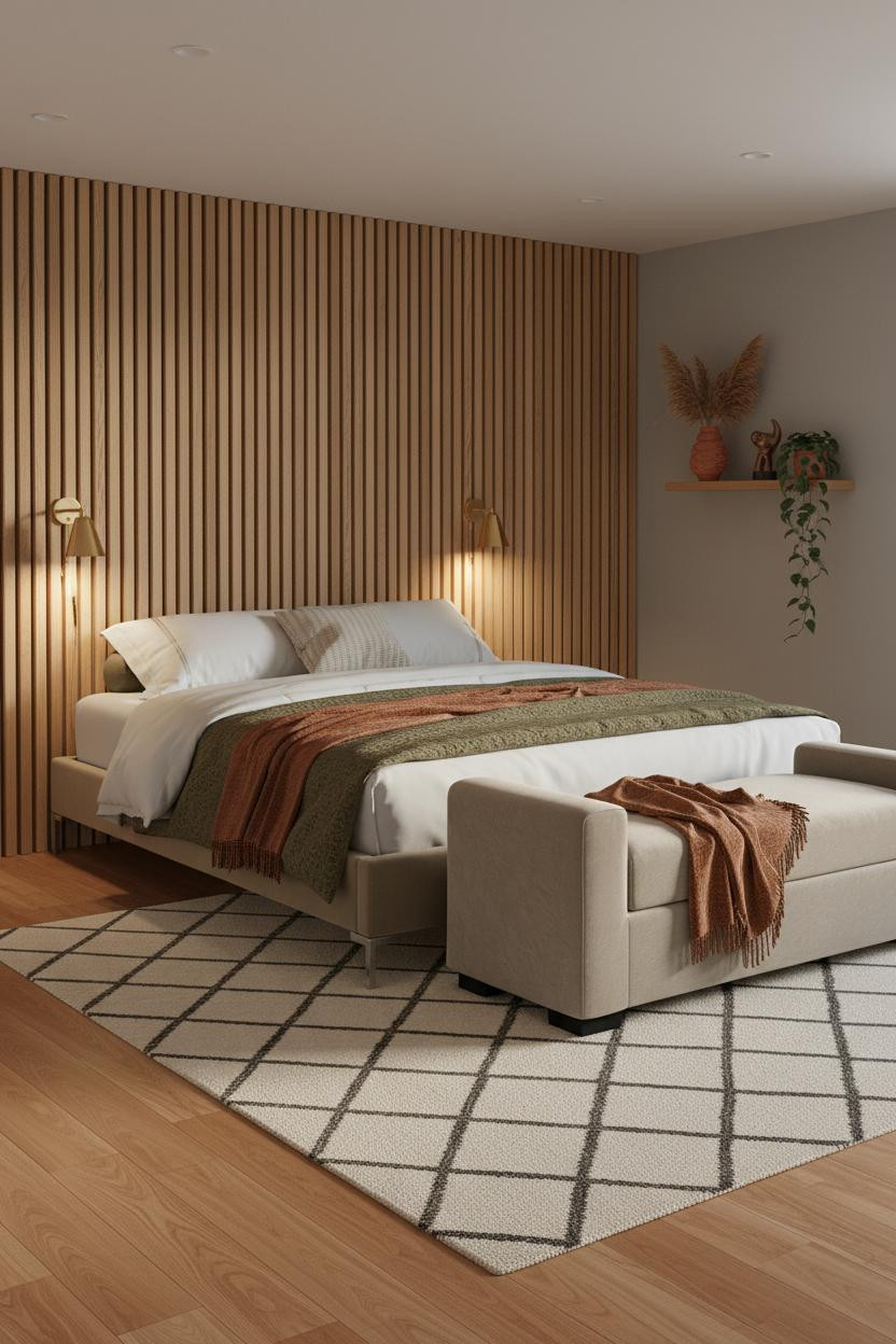 Cozy Basement Bedroom Wood Feature Wall