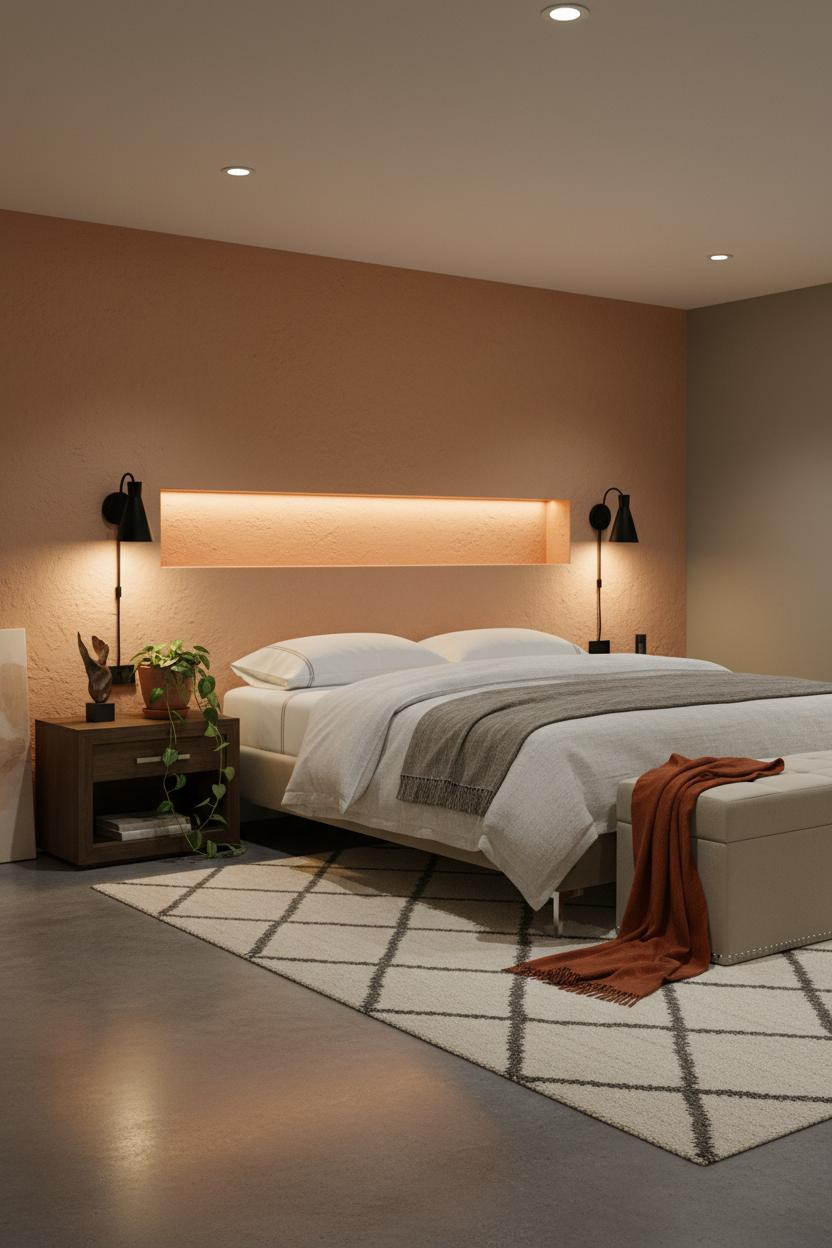 Cozy Basement Bedroom Warm Lighting Design