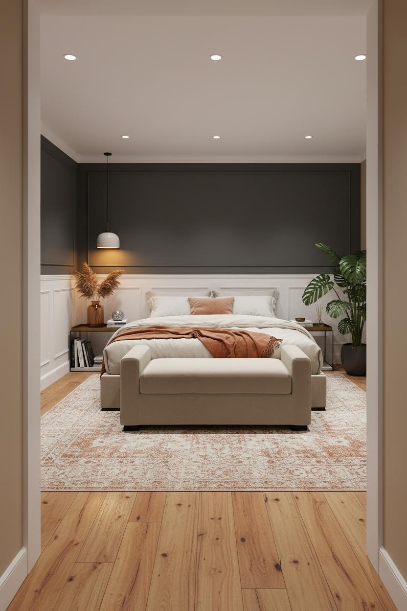 Cozy Basement Bedroom Scandi Boho Wainscoting