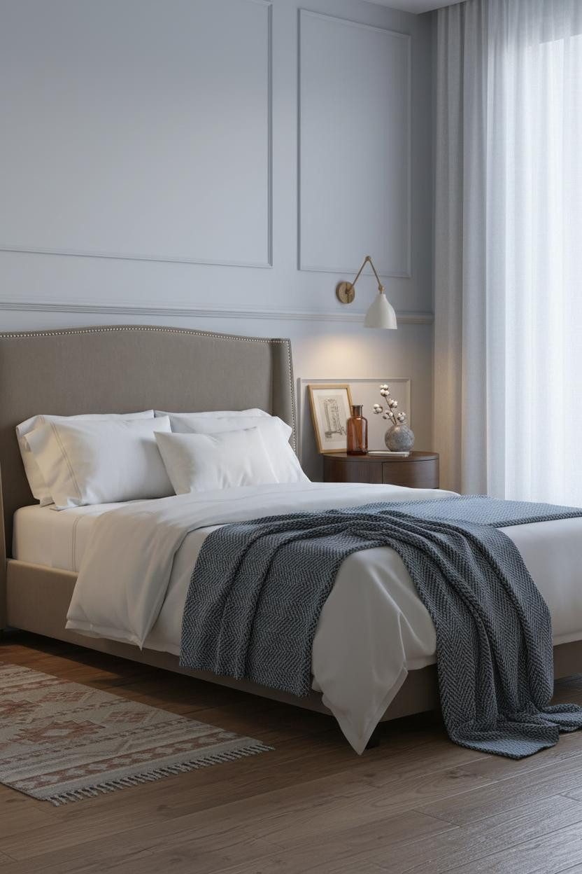 Tiny Guest Bedroom Wainscoting Wood Floors