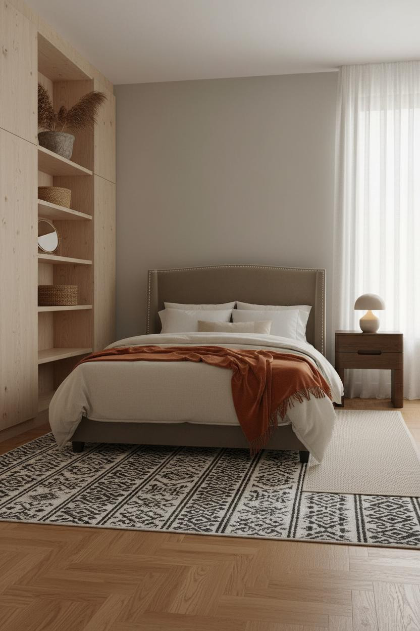 Tiny Guest Bedroom Warm Farmhouse Shelving