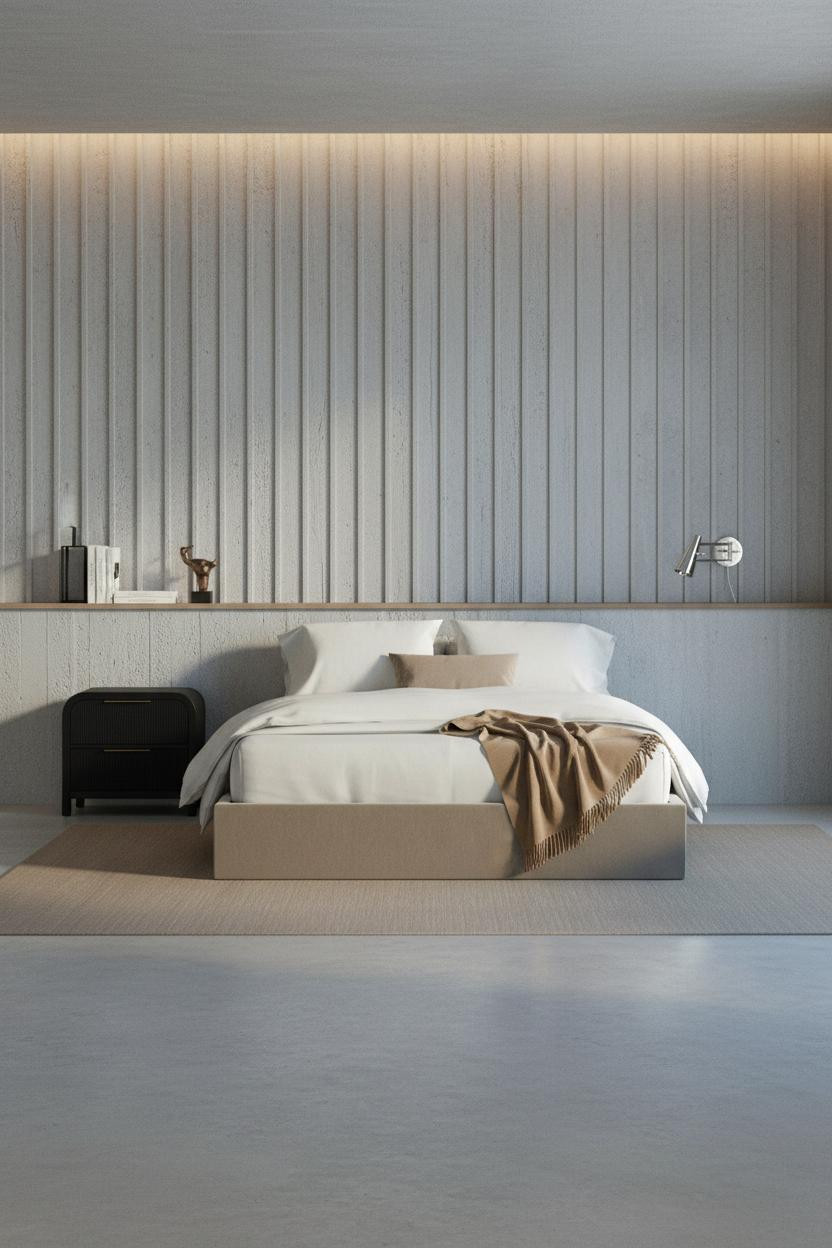 Minimalist Bedroom Concrete Accent Wall