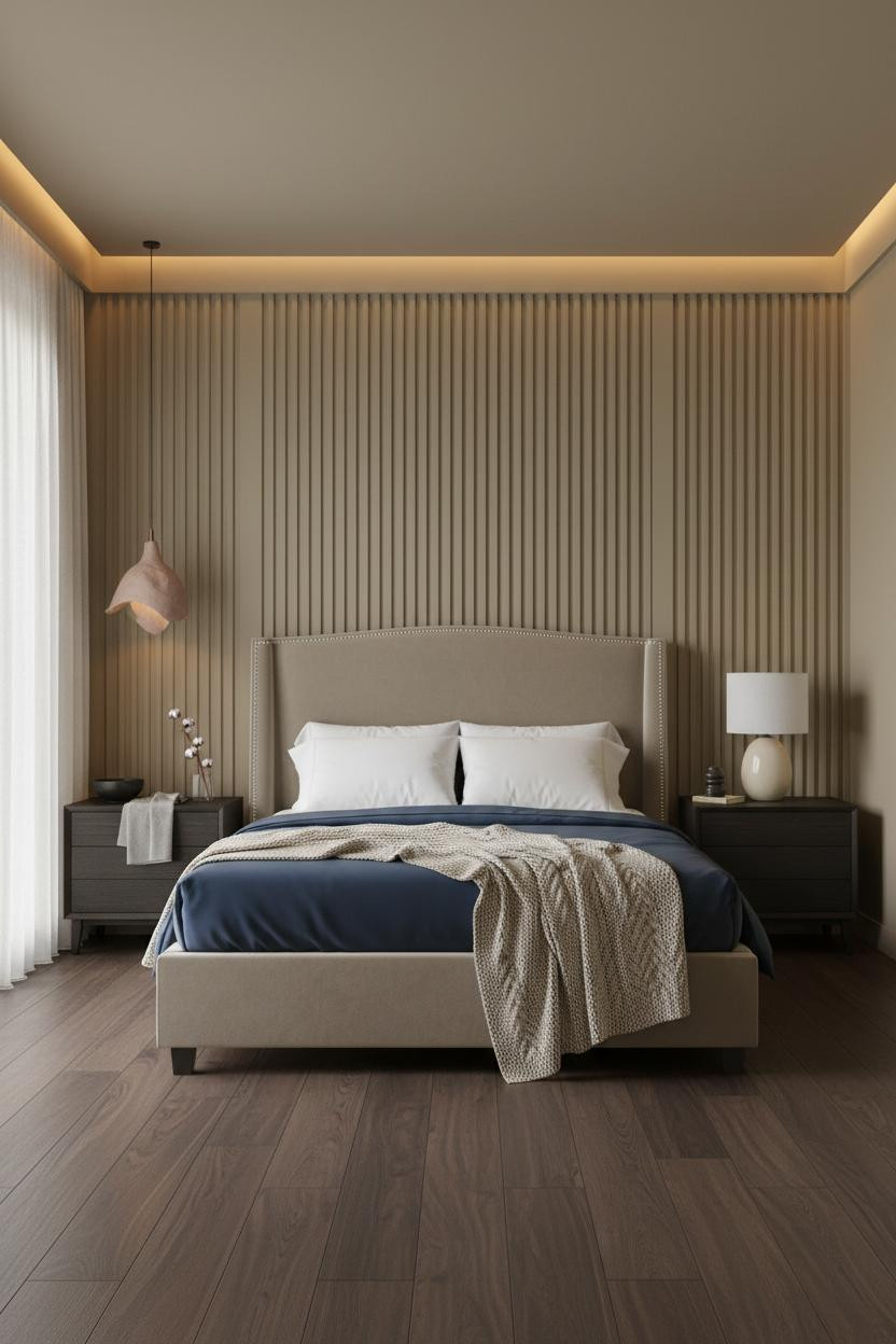 Minimalist Bedroom Sage Japandi Fluted Wall