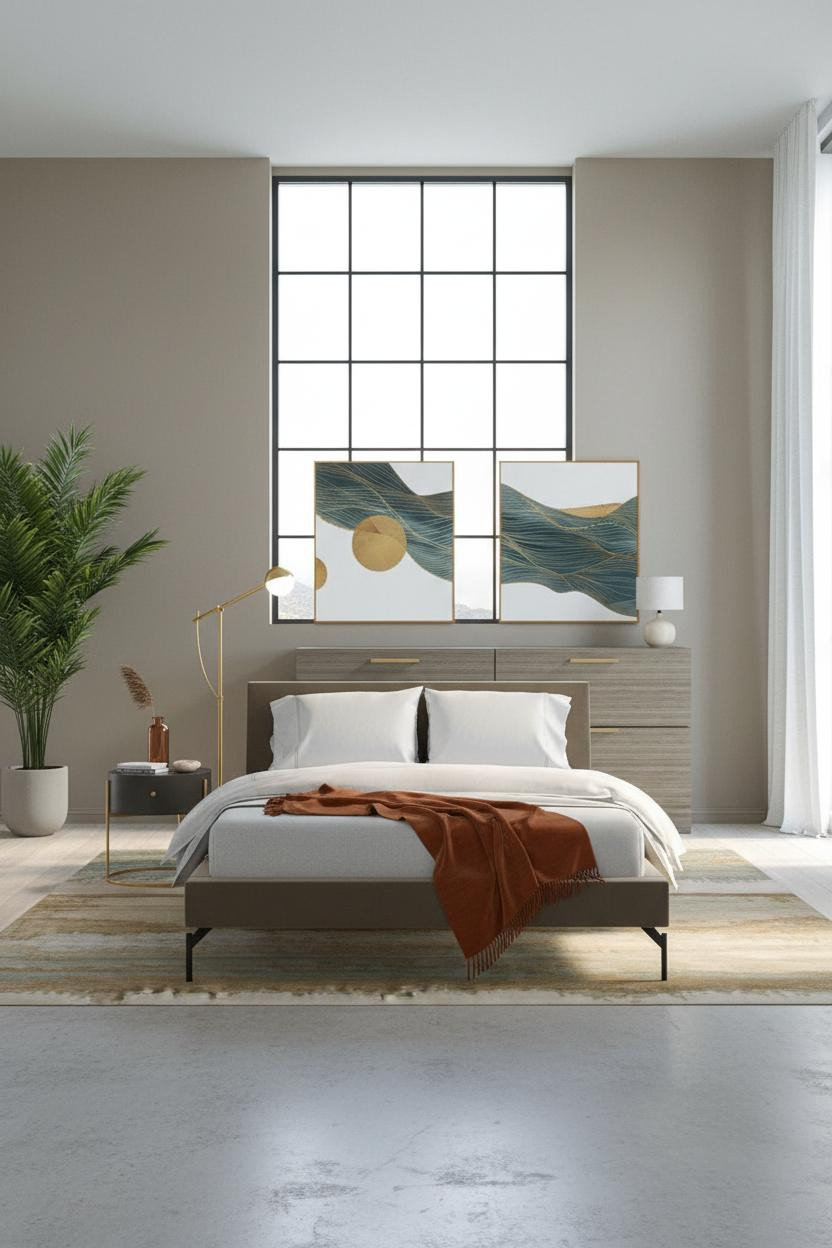 Minimalist Bedroom Greige Concrete Industrial