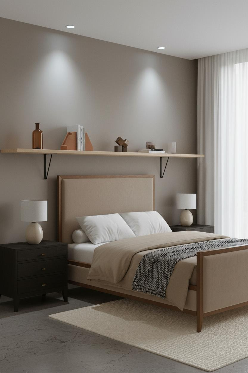 Small Bedroom Layout Japandi Floating Shelves