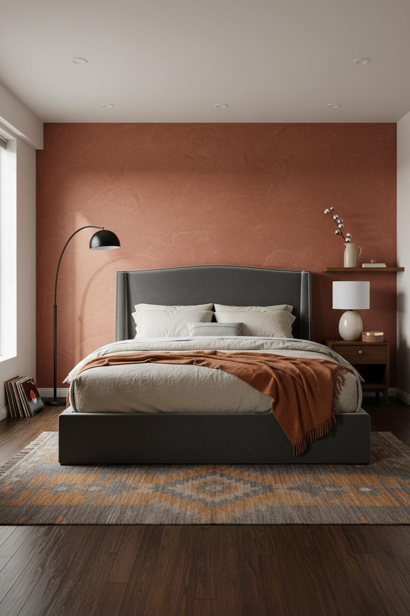 Small Bedroom Layout MCM Terracotta Accent