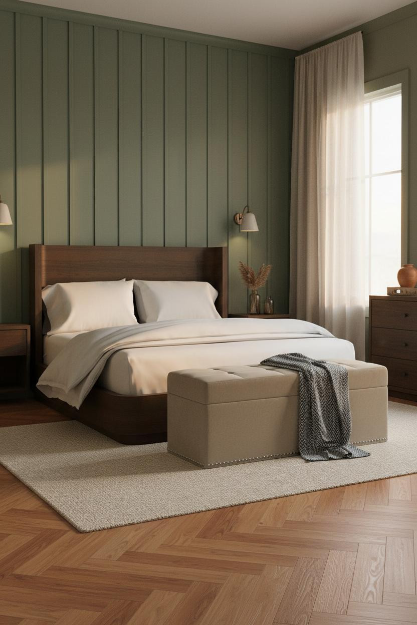Modern Farmhouse Master Bedroom Sage Board and Batten