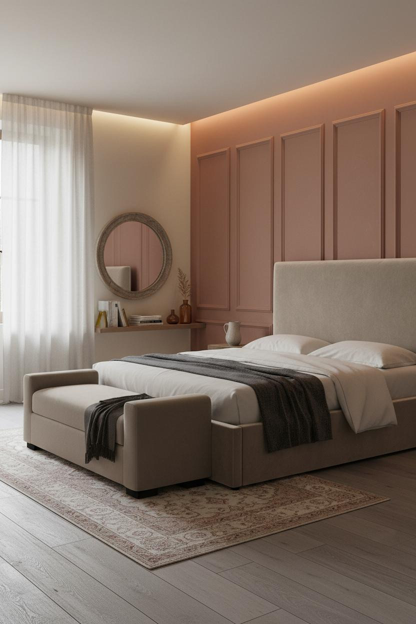 Modern Farmhouse Master Bedroom Clay Wainscoting