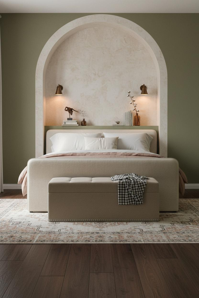 Modern Farmhouse Master Bedroom Arched Niche Design