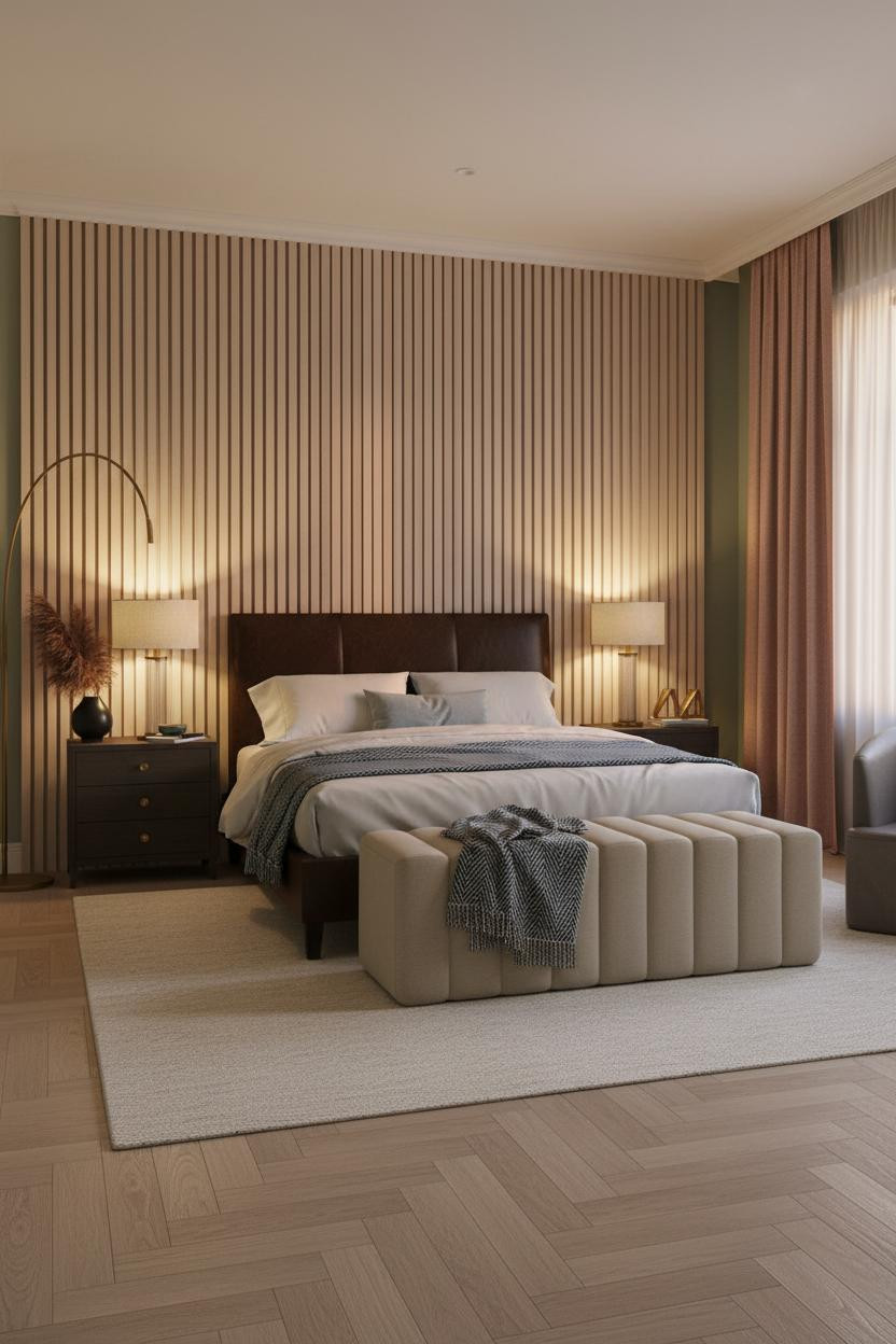 Romantic Bedroom Couples Slatted Wood Headboard