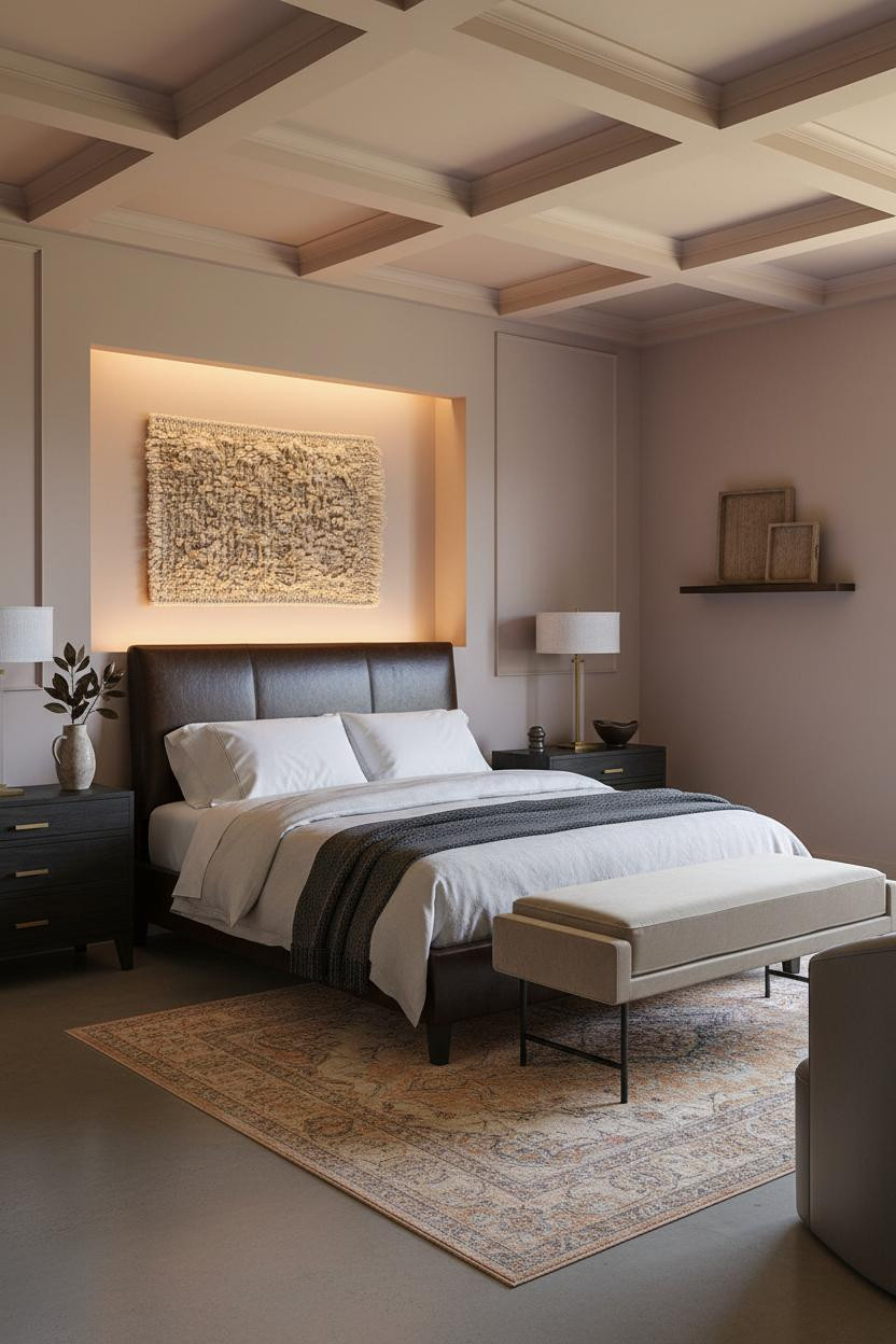Romantic Bedroom Couples Coffered Ceiling