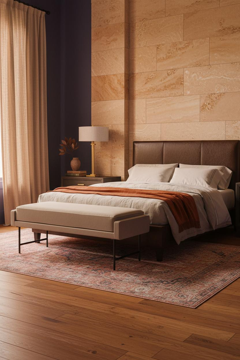 Romantic Bedroom Couples Travertine Accent Wall