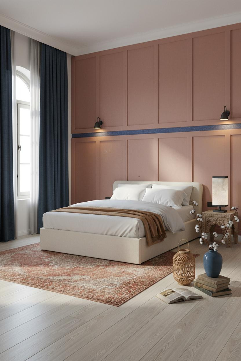 Moroccan Bedroom Indigo Geometric Border
