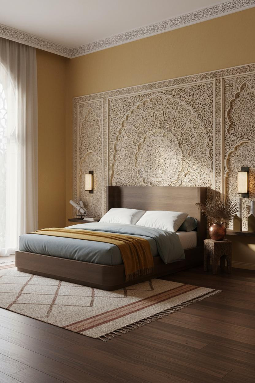 Moroccan Bedroom Carved Stucco Headwall
