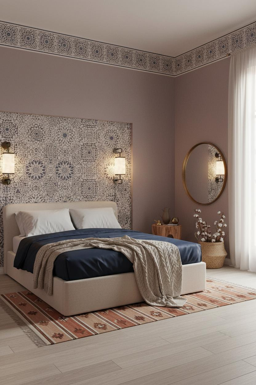 Moroccan Bedroom Indigo Frieze Plum Walls