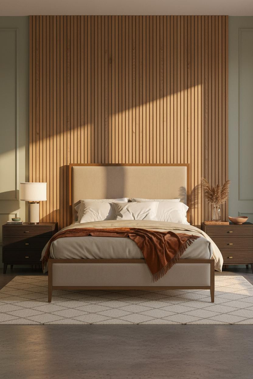Cozy Bedroom Lighting Warm Ambient Slatted Wood