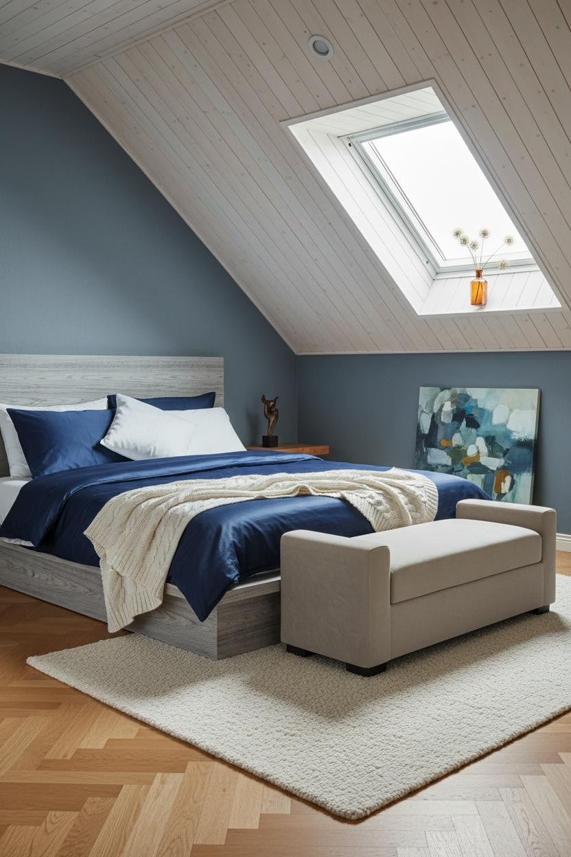 Sloped Ceiling Bedroom Skylight Attic Design