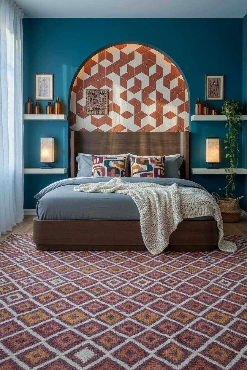 Colorful Maximalist Bedroom Teal Niche