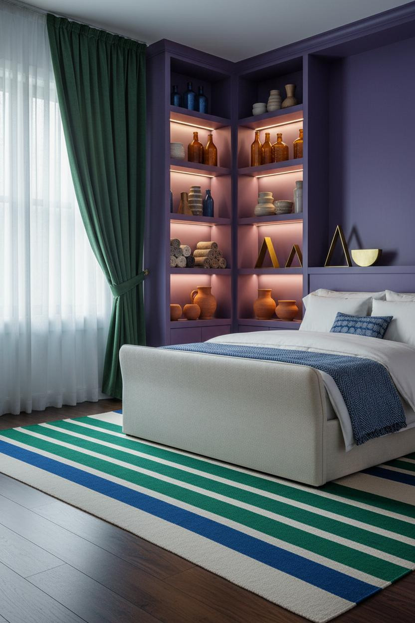 Colorful Maximalist Bedroom Jewel Violet Shelving