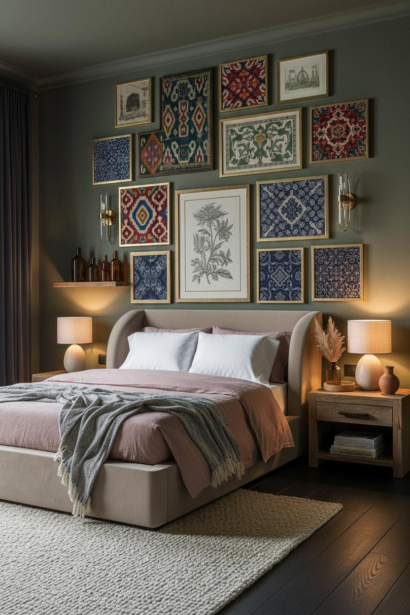 Colorful Maximalist Bedroom Gallery Wall