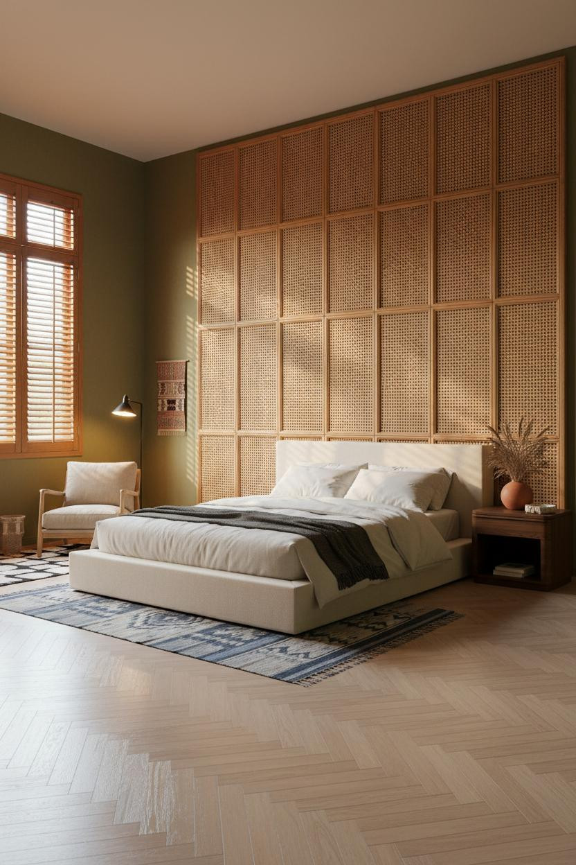 Indochine Bedroom Rattan Partition Asian Design