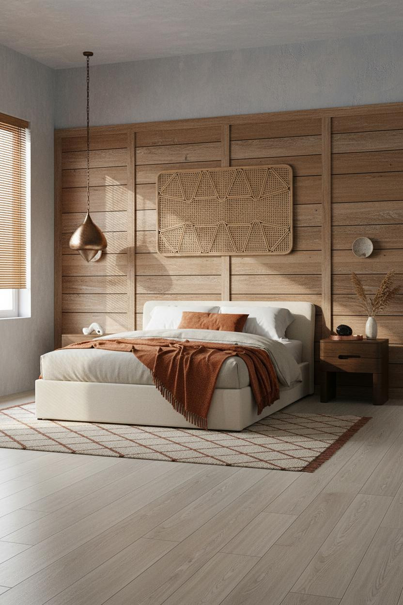 Indochine Bedroom Teak Wall Tropical Light