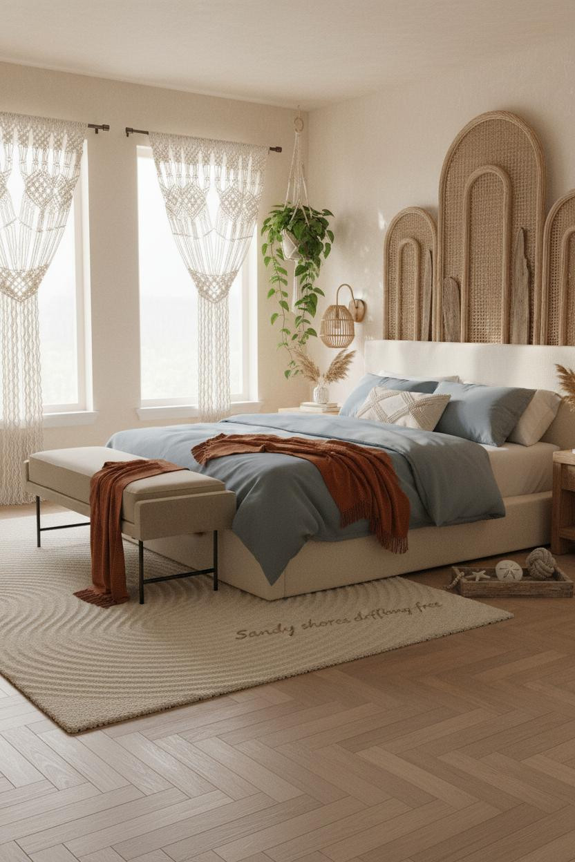 Beachy Boho Bedroom Wicker Headboard Coastal