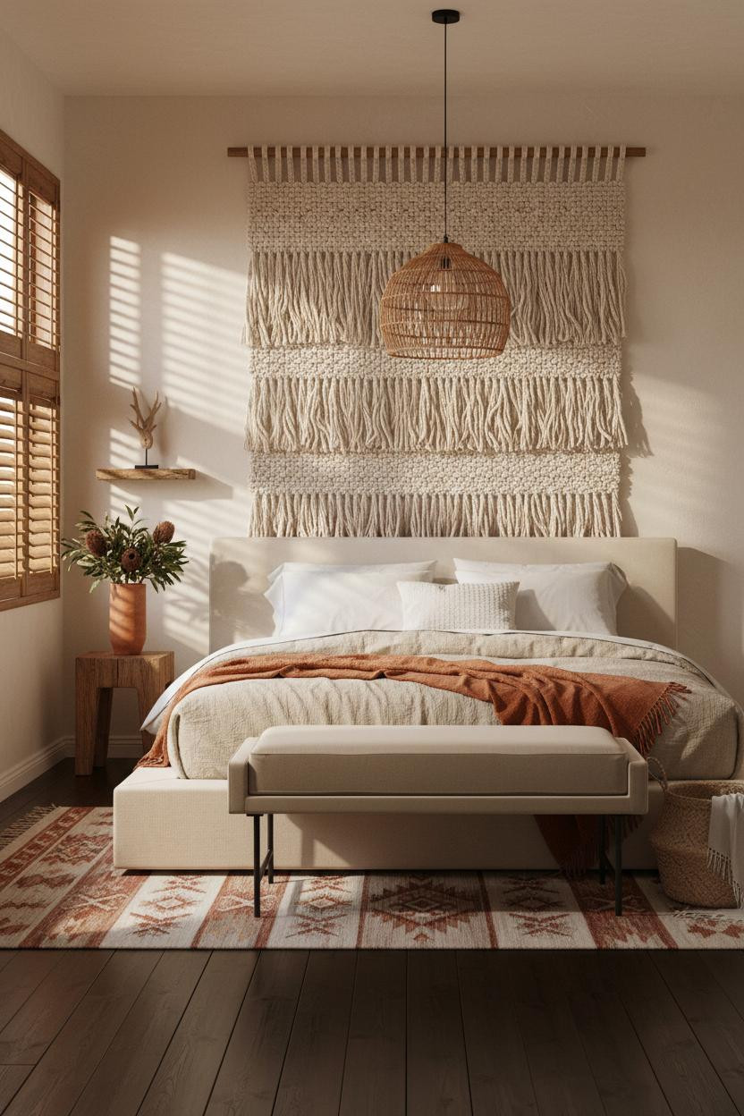 Beachy Boho Bedroom Rope Wall Coastal