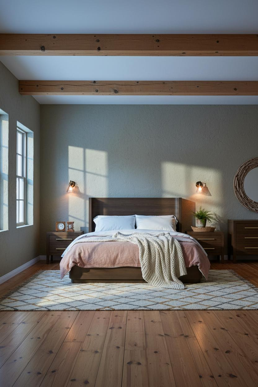 Farmhouse Bedroom Exposed Beams Vintage