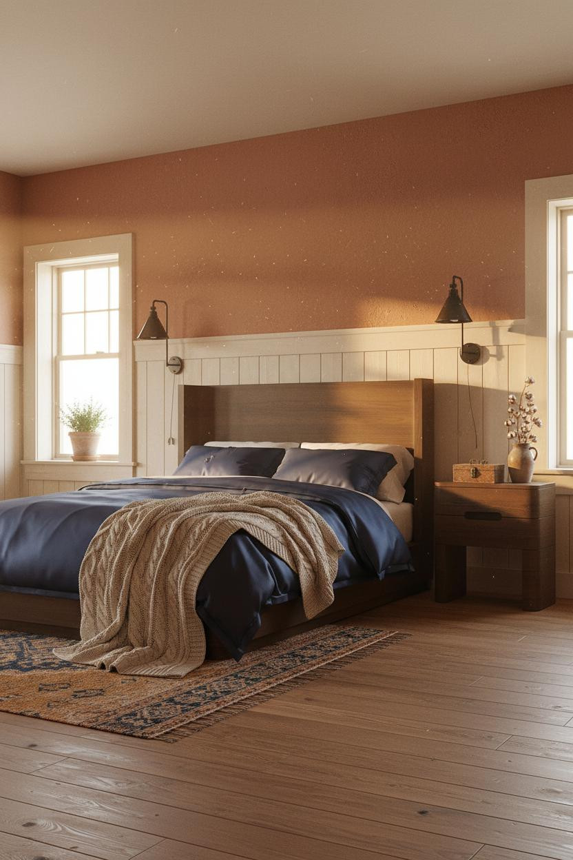 Farmhouse Bedroom Wainscoting Terracotta Vintage