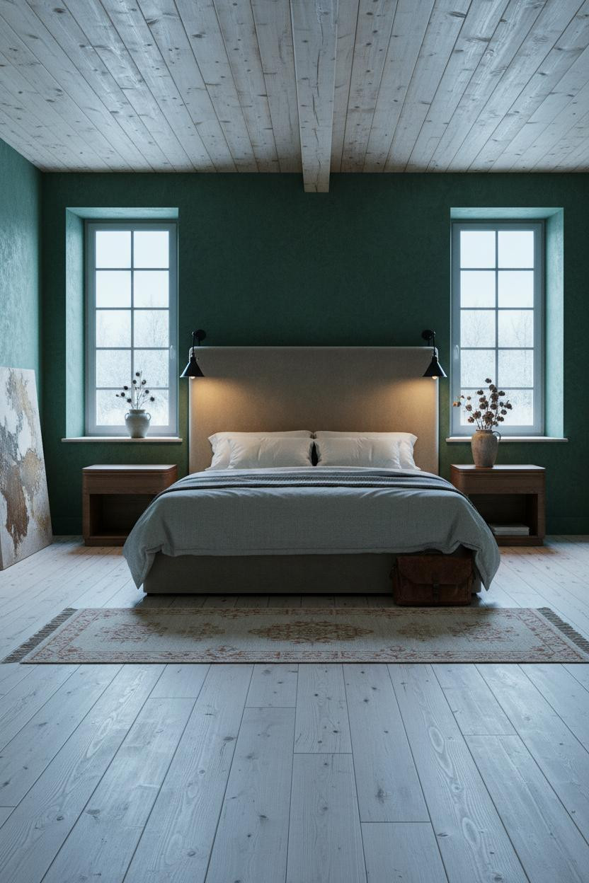Farmhouse Bedroom Forest Green Walls Vintage