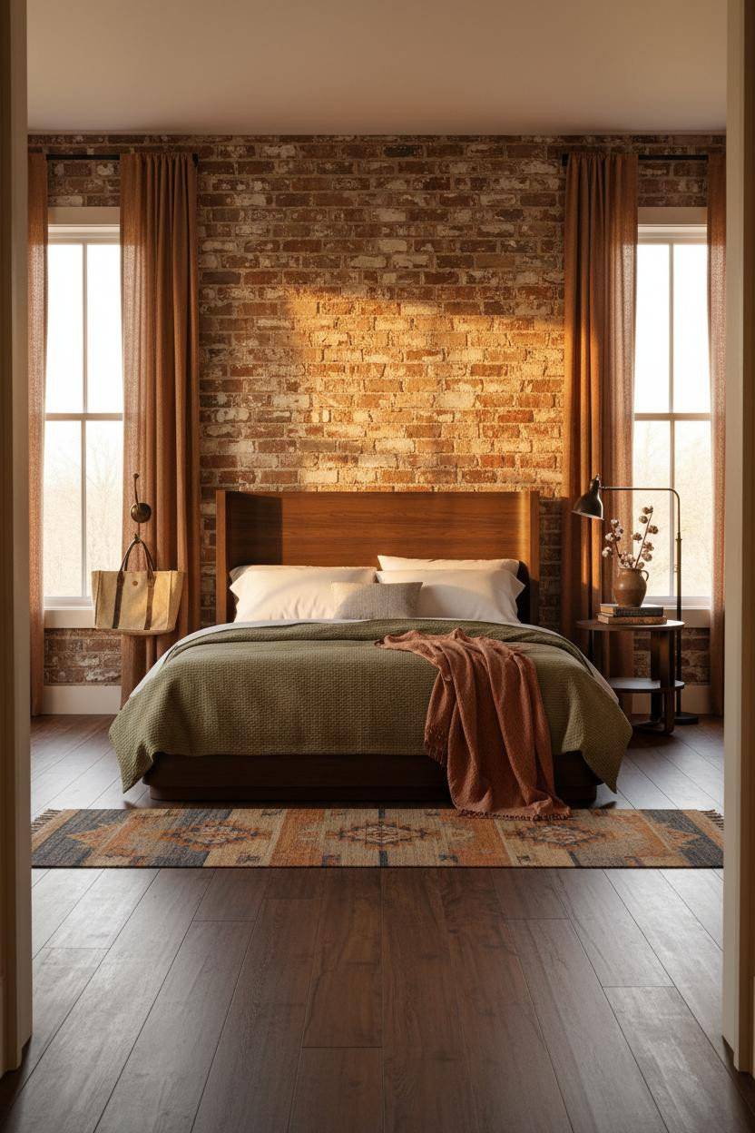 Farmhouse Bedroom Rustic Brick Accent Wall