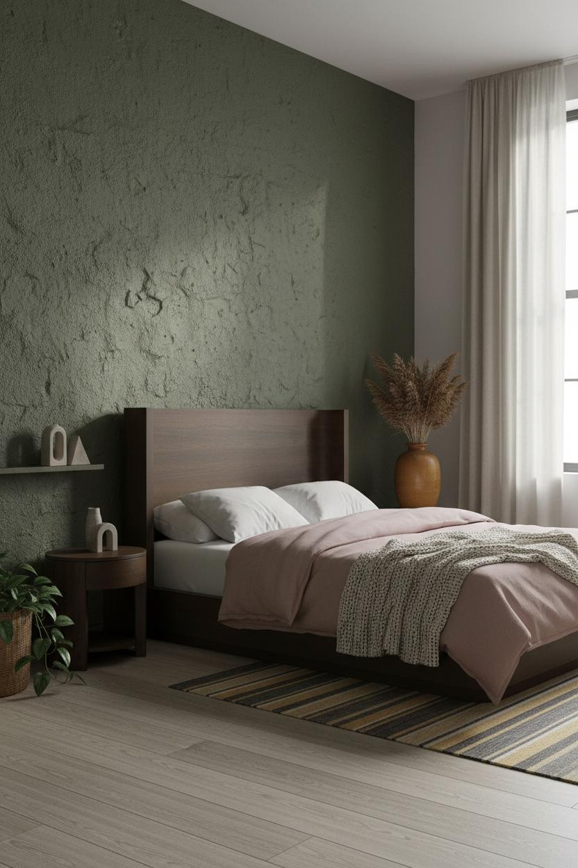 Dark Boho Bedroom Stone Accent Wall