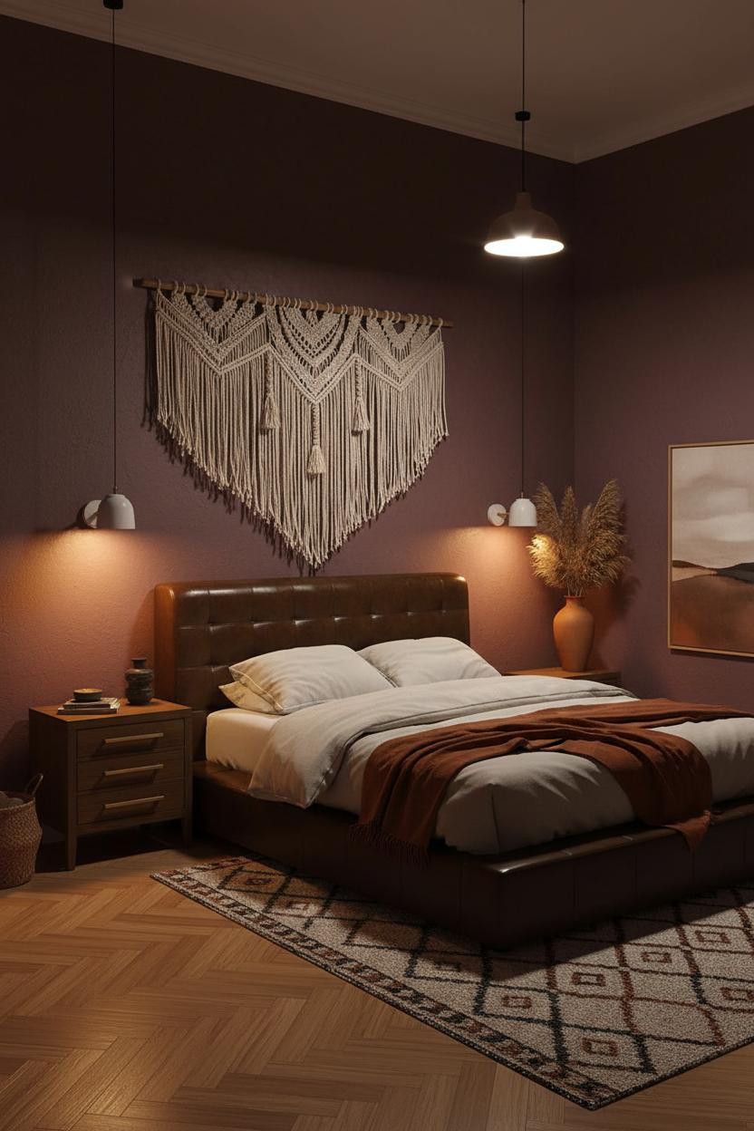 Dark Boho Bedroom Moody Macrame Lighting