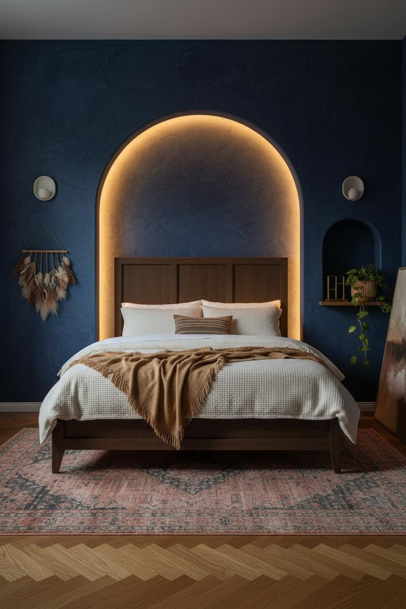 Dark Boho Bedroom Indigo Alcove Lamp