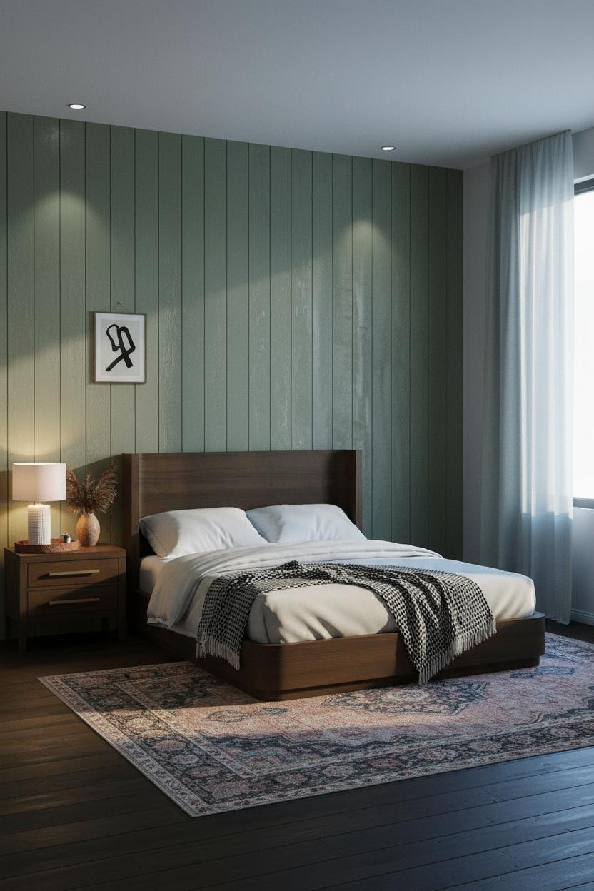 Dark Boho Bedroom Sage Shiplap Earthy