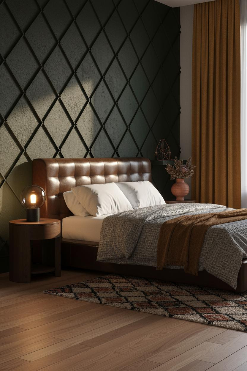 Dark Boho Bedroom Moody Geometric Plaster