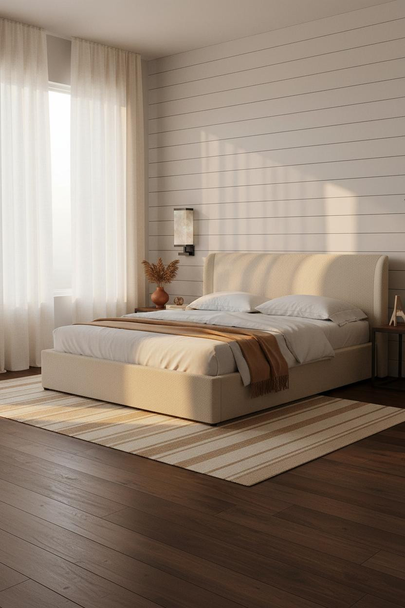 White Bed Frame Shiplap Accent Bedroom