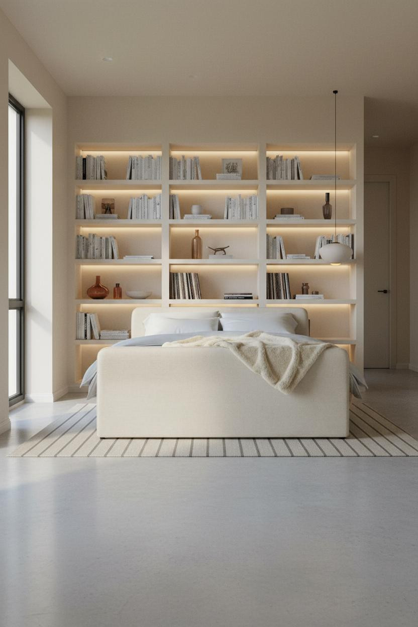 White Bed Frame Bedroom Modern Shelving