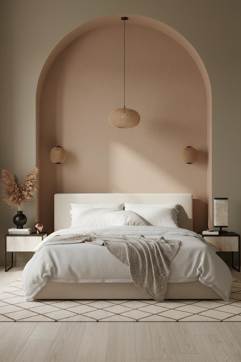 White Bed Frame Japandi Niche Bedroom