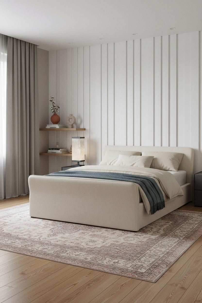White Bed Frame Paneled Headboard Bedroom