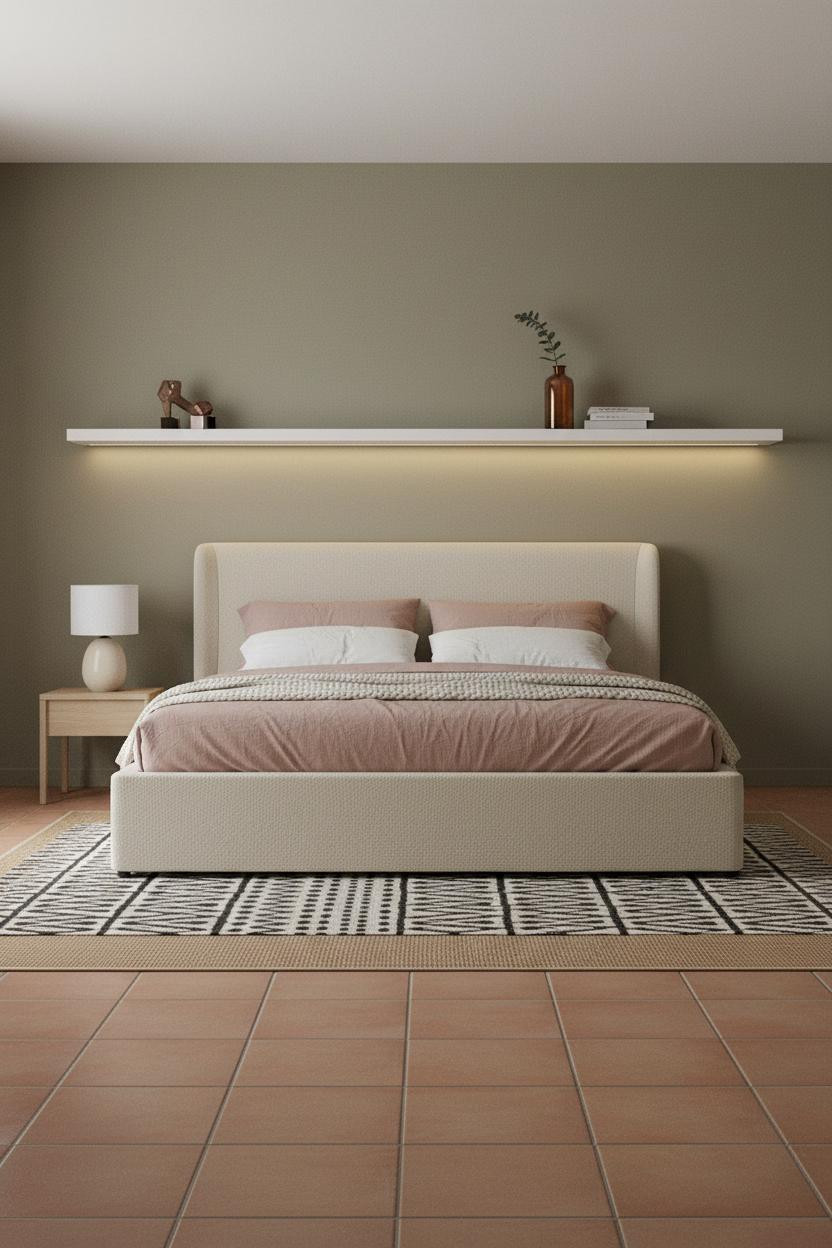 White Bed Frame Floating Shelf Bedroom