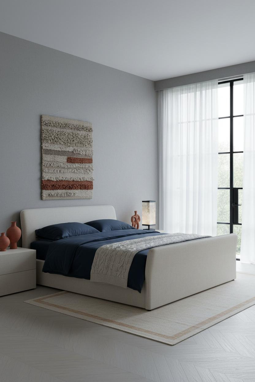 White Bed Frame Bedroom Modern Minimalist