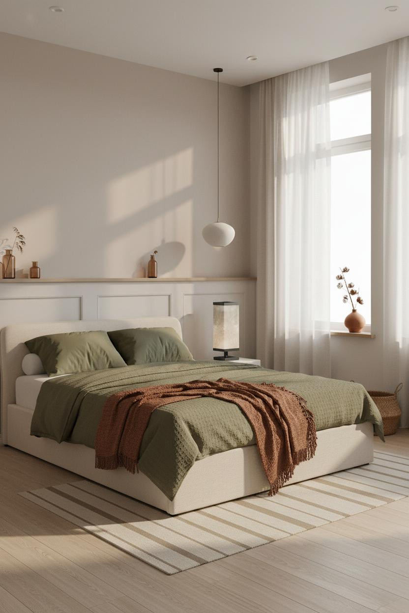 White Bed Frame Wainscoting Bedroom